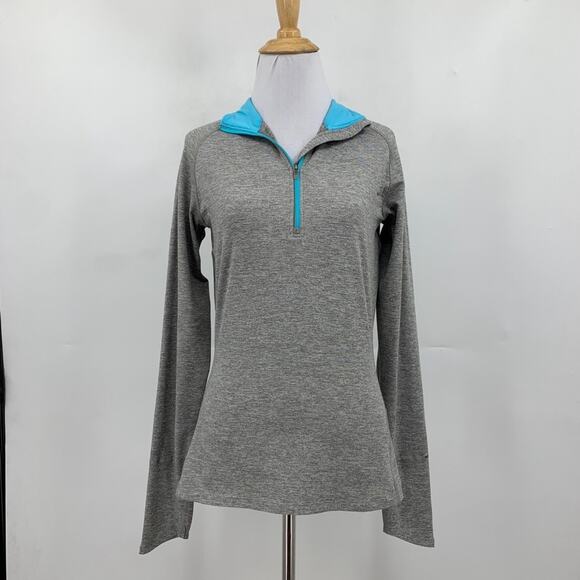 Nike Top Womens Small Gray Pool Blue Dri Fit Element Half Zip Running Space Dye - Picture 2 of 13